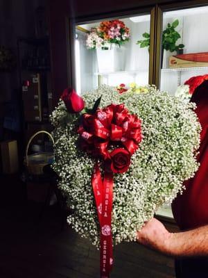 Baby's breath heart with roses