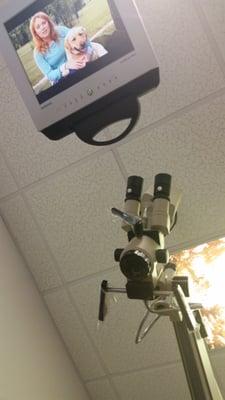 TV and microscope overhead.