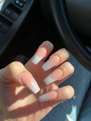 acrylic full set with ombre and french tips ($50 + $5 for long nails)