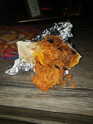 Poorly made Pablo's spicy beef burrito