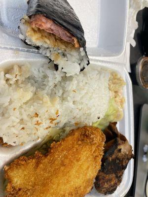 White Fish & BBQ chicken combo with Spam Masubi