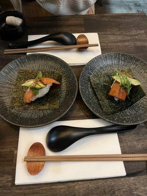 Salmon-Yuzu Roll and Vegan Salmon Roll