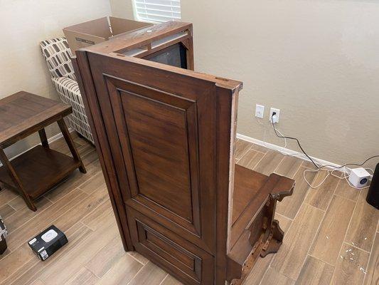 Not protecting desk when laying on its side and using no moving pads when moving.