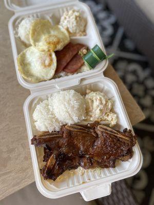 BBQ short ribs and spam loco moco.