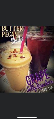 Butter Pecan meal Shake and Grape Jolly Rancher loaded tea