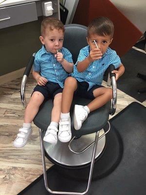 The boys getting their haircuts