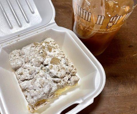 Coffee cake and iced coffee