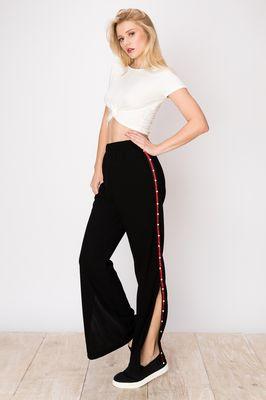 Wide Legged High Waisted Pant with Pearl Detail-- Sassy & Chic Wear