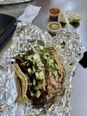 Al pastor taco and pollo taco