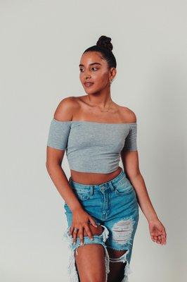 Heather Grey Off The Shoulder Crop Top