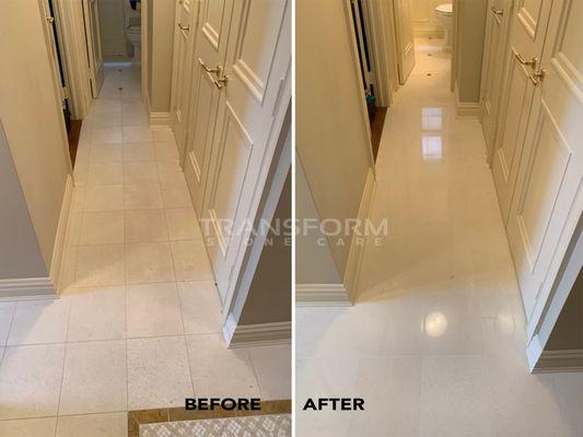 Limestone floor cleaning, polishing and sealing in Manhattan, New York.