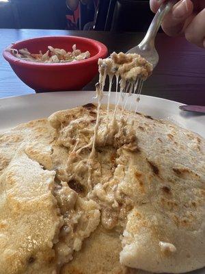 Pupusa with cheese and chicharron