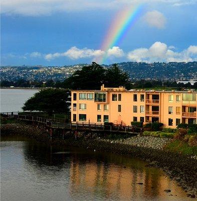 A rare rainbow over Watergate in Emeryville