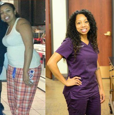 Dominique lost 54 pounds!  You can ask her how she did it.