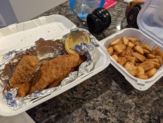 Chicken fingers and home fries