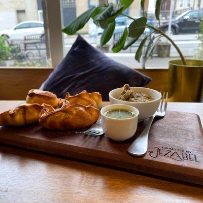 Empanadas, Escabeche de Berenjena, and Chimichurri