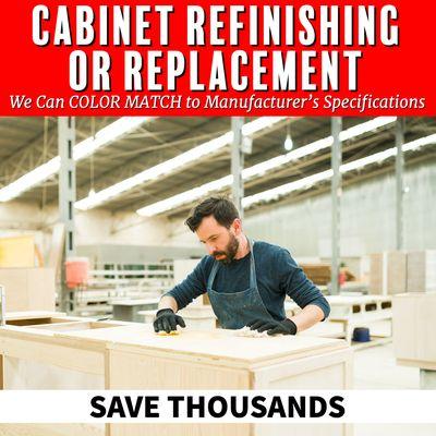 Cabinet refinishing and replacement allows us to handle insurance work others just can't.