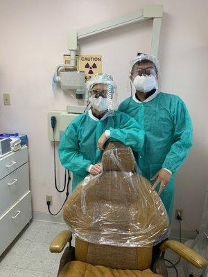 We wear full PPE for every patient with KN95 masks, loupes, gowns, and face shields