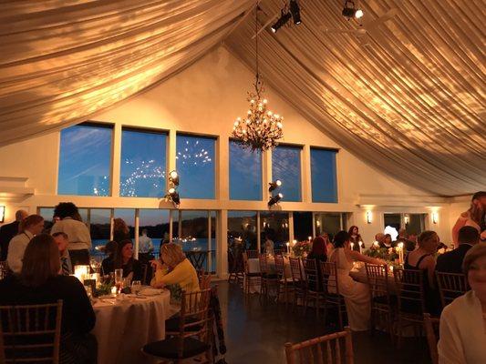 Lakeside ballroom at dusk