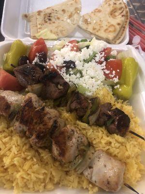 Kabob place with chicken and beef so freaking good!