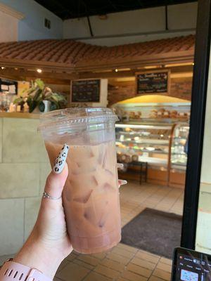 Iced coffee with lavender and strawberry!