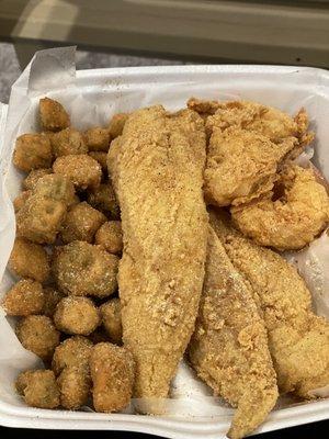 Fried whiting, jumbo shrimp & fried okra