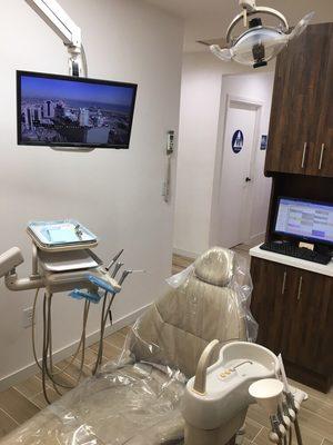 One of our new treatment rooms. Our patients can watch HBO Netflix or regular TV.Come visit for all your general dentist needs- fillings.