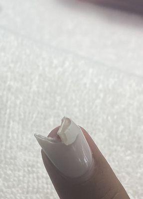 Male Tech cut my actual nail causing me to bleed. Did not wipe the blood but put nail glue over the blood/cut and put in acetone.