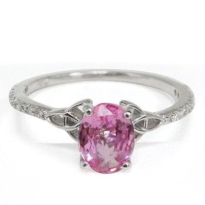 Pink Sapphire with Prong Set Round Diamonds