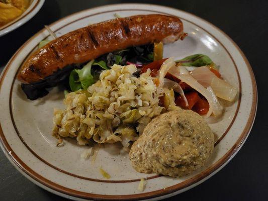 Andouille sausage with sauerkraut and onions. Not bad, but salty!