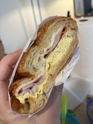 Turkey, egg and cheese on croissant