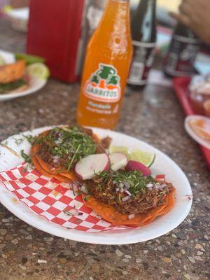 Birria tacos and jarritos