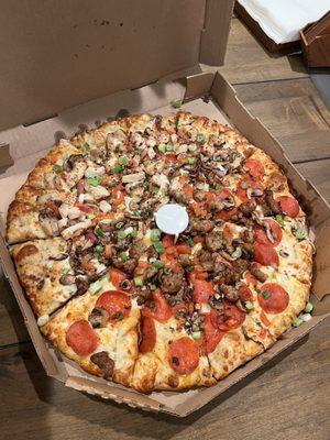 Large Italian Garlic Supreme Pizza Chicken and Garlic Gourmet Pizza-  Half and Half Pizza