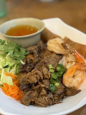 grilled pork, shrimp, and egg rolls vermicelli plate