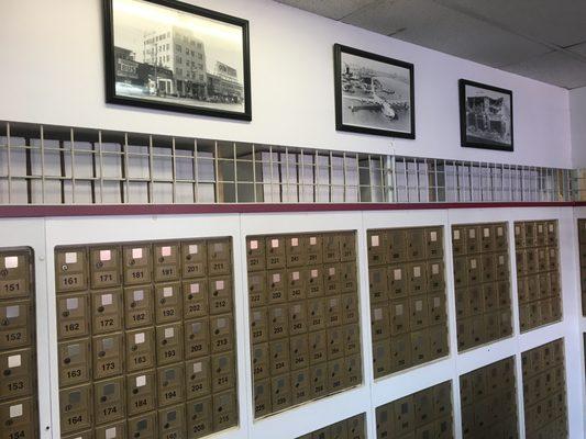 Shore Business Center mail room with photo history of Long Beach!