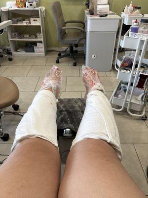 Pedicure with hot towel wrap & paraffin wax treatment for my feet.