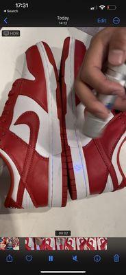 Easy sign that the shoe is fake! Buyers make sure to bring a UV light next time you visit.