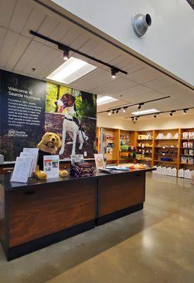 Lobby information area and pet supplies