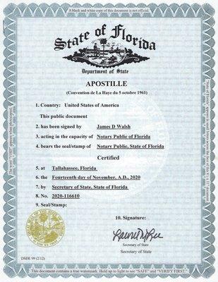 Florida Sample Apostille