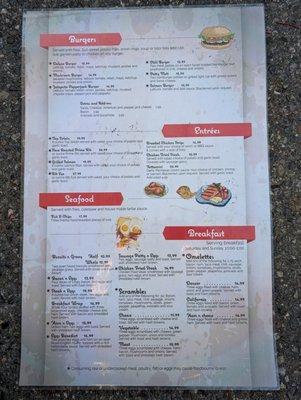 Burgers & Breakfast menu.