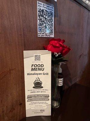 Food menu and QR code for their menu