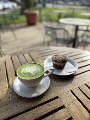 Matcha Latte and Blueberry Muffin