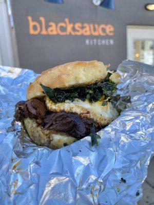 Short rib biscuit sandwich with onion jam