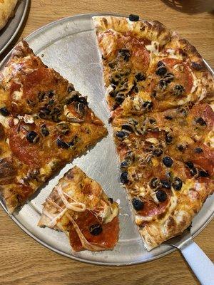 Pepperoni, mushroom and olive 12 in