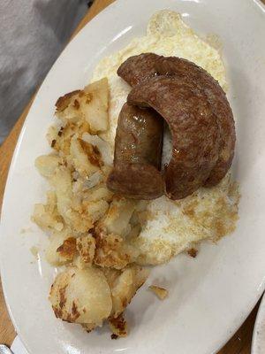 Eggs sausage and potatoes