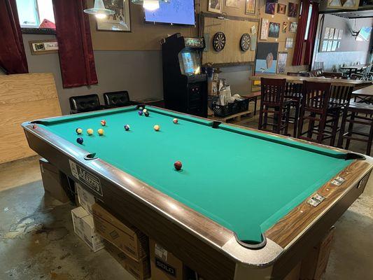 Newly felted pool table.