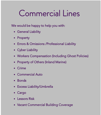 Commercial lines we work with