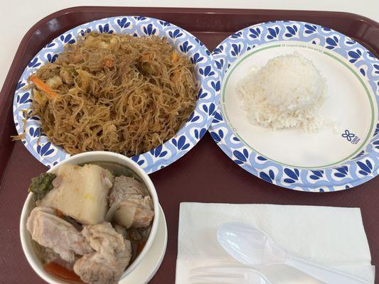 Pancit, sinigang, and rice