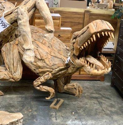 SOLID TEAK T-REX. Hand crafted in Indonesia, solid wood teak T-REX statue / sculpture.