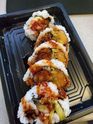 Shrimp tempura roll (6.99) would like 8 pieces but still not bad. I like this one the most